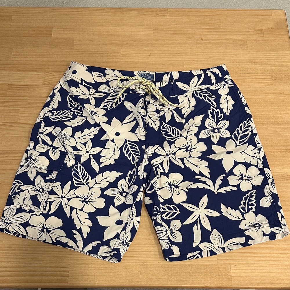 J. Crew Board Shorts - 31” waist x 9” inseam - Blue and White Floral